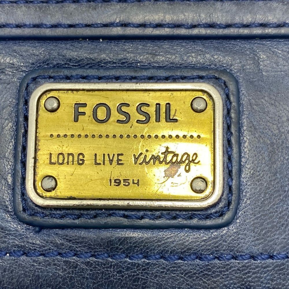 Fossil Blue Leather Wallet Long Live Vintage Clutch Organizer ID Card Holder - Picture 2 of 10